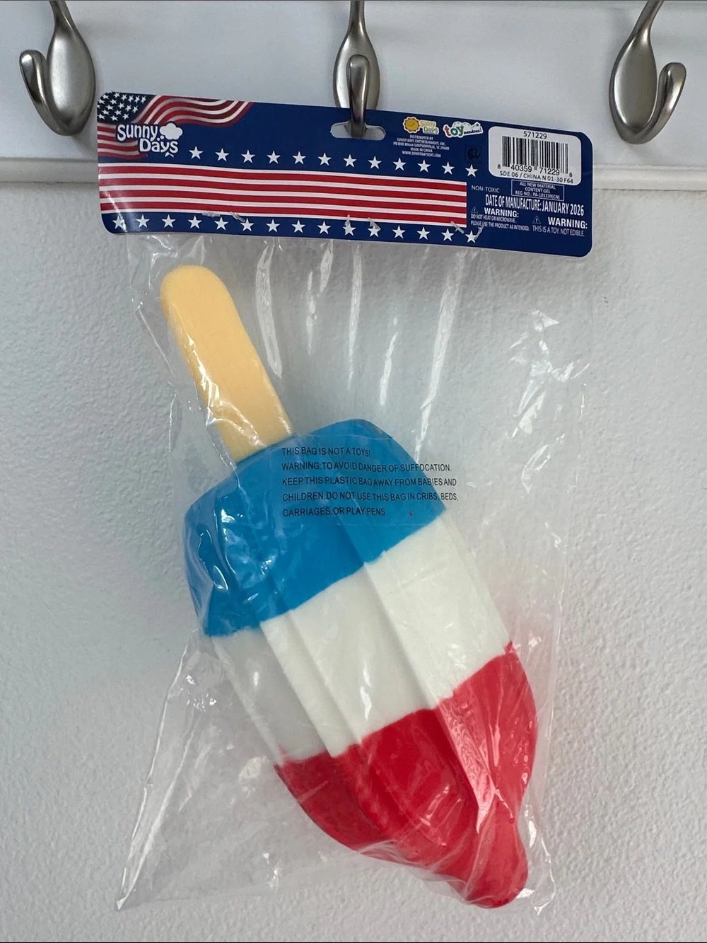 SQUISH POPSICLE Sunny Days Sensory Squishy Fidget Toy, Patriotic Red White Blue